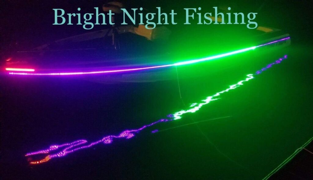 Bright Night Fishing 20 Foot UV Green LED Strip, Black Fishing Light, Fluorescent, Florescent, Ultraviolet Boat bass Fishing 12v dc Priority Shipping Pontoon Kayak John Boat Florescent line Glow