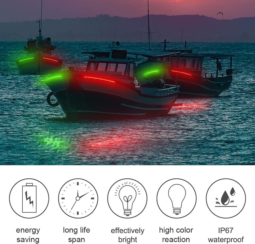 Obcursco Boat Navigation Lights, (1 Pair) 12 Inches LED Navigation Lights for Boats, Boat Lights Bow and Stern for Marine, Kayak, Jon Boat, Bass Boat, Fishing Boat and Pontoon (Red and Green)