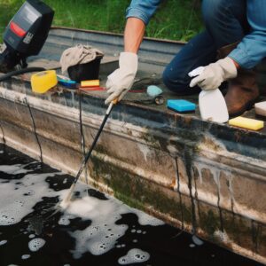 Cleaning algae from bass boat