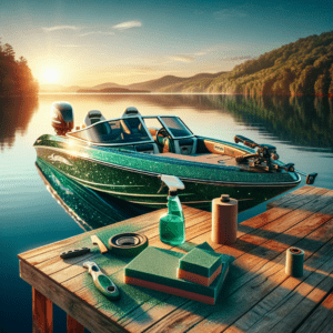 wet sanding bass boat emerald green lake sunset