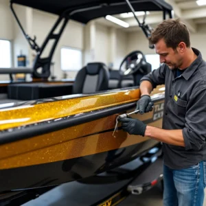 Man wrapping bassbboat